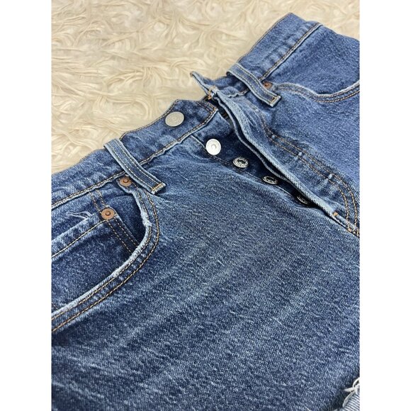 Levi's Premium 501 Jean Shorts Women's Button Fly Distressed Cut-Off Denim Sz 27 - Picture 5 of 10